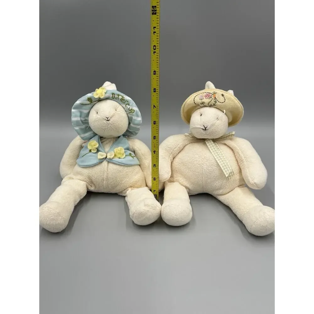 Vintage HALLMARK Bunnies by the Bay Stuffed Rabbits Baylee & Buttercup Set 10”